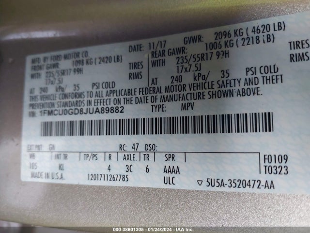 Ford ESCAPE SE 2018 1FMCU0GD8JUA89882 Image 9
