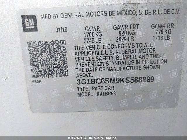 Chevrolet CRUZE LS 2019 3G1BC6SM9KS588889 Image 9