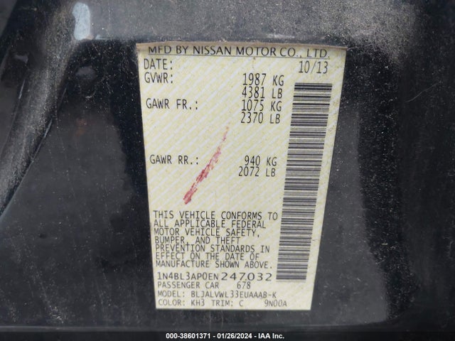 Nissan Altima 3.5 Sl 2014 1N4BL3AP0EN247032 Image 9