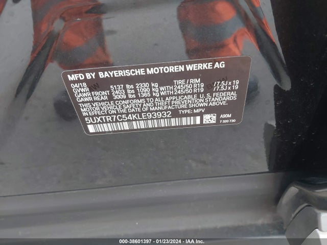 2019 BMW X3 SDRIVE30I VIN: 5UXTR7C54KLE93932