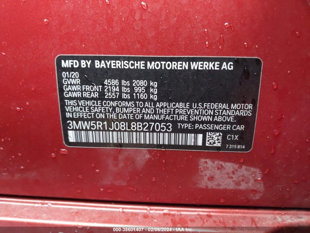 BMW 330I 2020 3MW5R1J08L8B27053 Image 9
