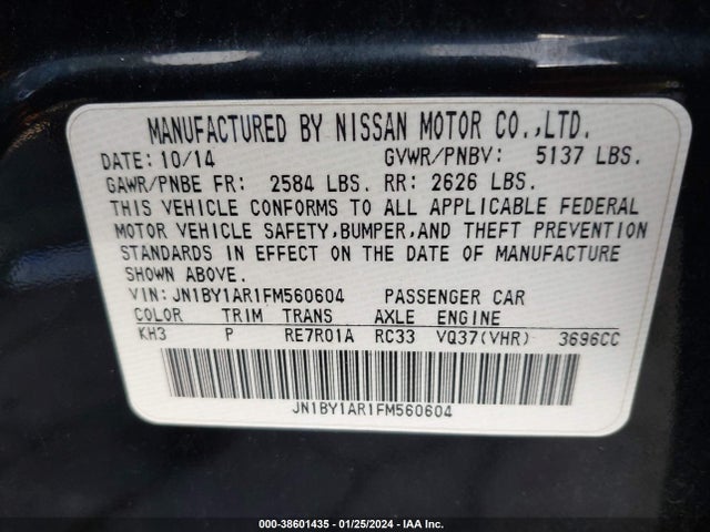 2015 INFINITI Q70 3.7X VIN: JN1BY1AR1FM560604