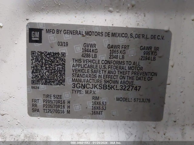 Chevrolet TRAX LS 2019 3GNCJKSB5KL322747 Image 9
