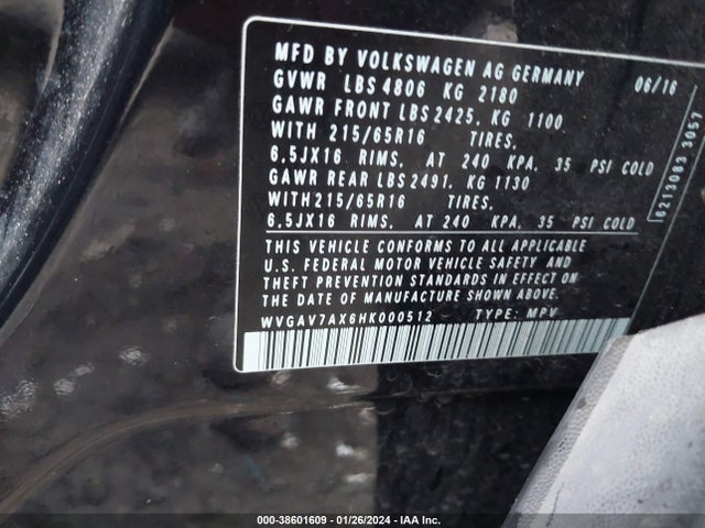 WVGAV7AX6HK000512 Volkswagen Tiguan 2.0t S