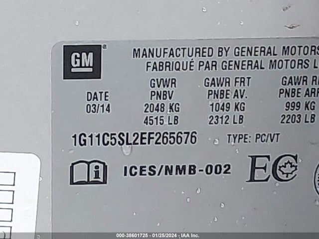Chevrolet MALIBU 1LT 2014 1G11C5SL2EF265676 Image 9