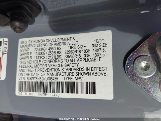 5J6RT6H82NL008435 Honda Cr-v Hybrid Ex-l