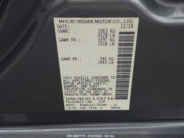 Nissan Altima 2.5 S 2019 1N4BL4BV2KC139716 Image 9