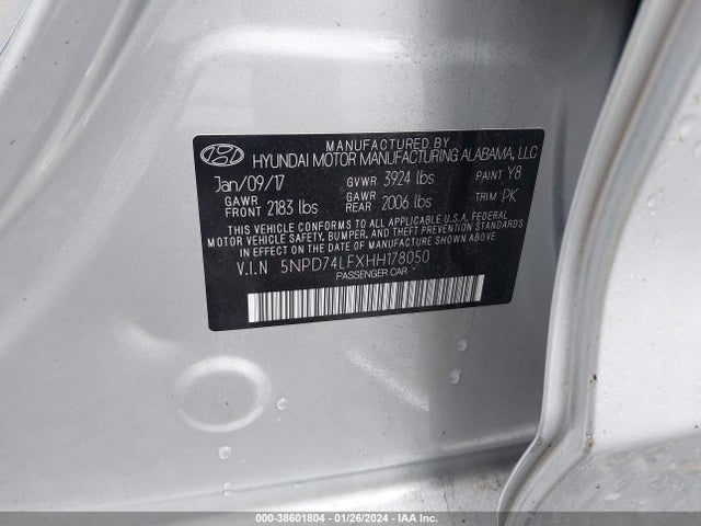 2017 HYUNDAI ELANTRA SE VIN: 5NPD74LFXHH178050