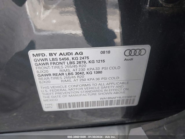 WA1BNAFY8J2230818 Audi Q5 2.0t Premium/2.0t Tech Premium
