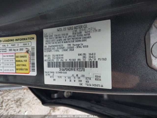 Ford FUSION SE 2015 3FA6P0HD9FR192370 Image 9