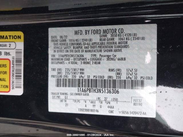 Ford Mustang Ecoboost Fastback 2022 1FA6P8TH3N5136306 Image 9