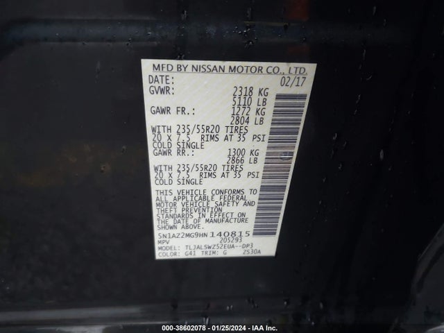 Nissan Murano Platinum 2017 5N1AZ2MG9HN140815 Image 9