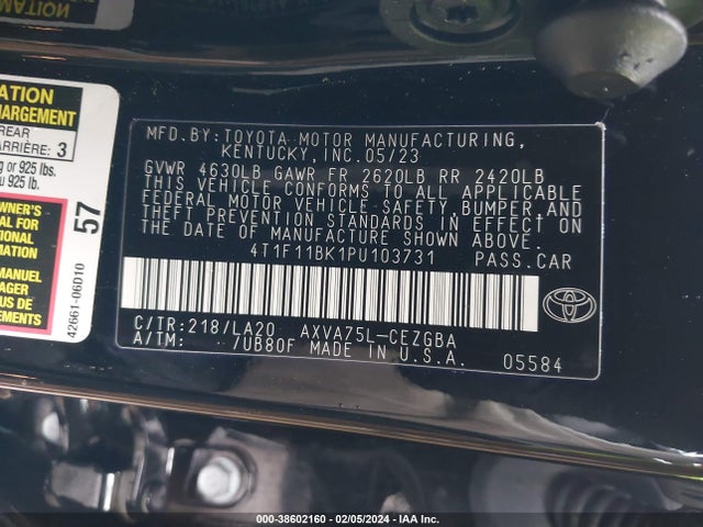 4T1F11BK1PU103731 Toyota Camry Xle Awd