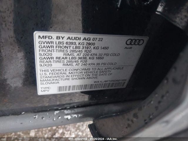 WA1LJBF72ND021355 Audi Q7 Premium Plus 45 Tfsi Quattro Tiptronic