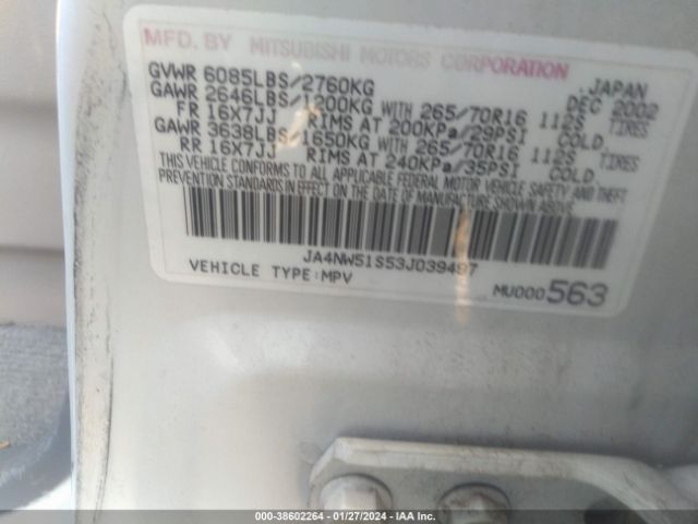 2003 MITSUBISHI MONTERO JA4NW51S53J039497 Photo 8