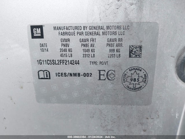 Chevrolet MALIBU 1LT 2015 1G11C5SL2FF214244 Image 9