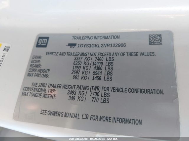 1GYS3GKL2NR122906 Cadillac Escalade 2wd Sport Platinum