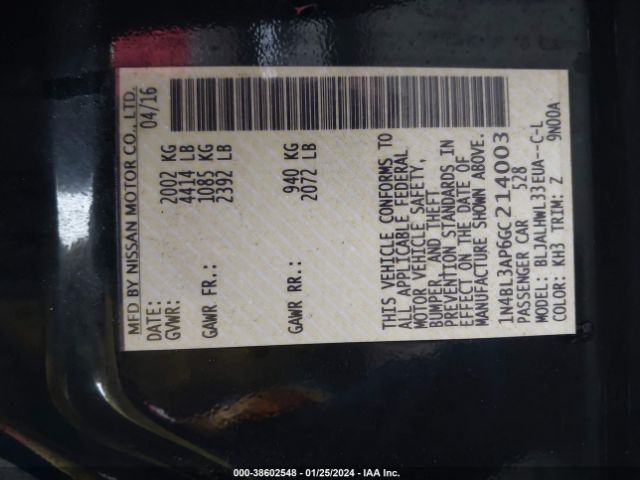 1N4BL3AP6GC214003 Nissan Altima 3.5 Sr