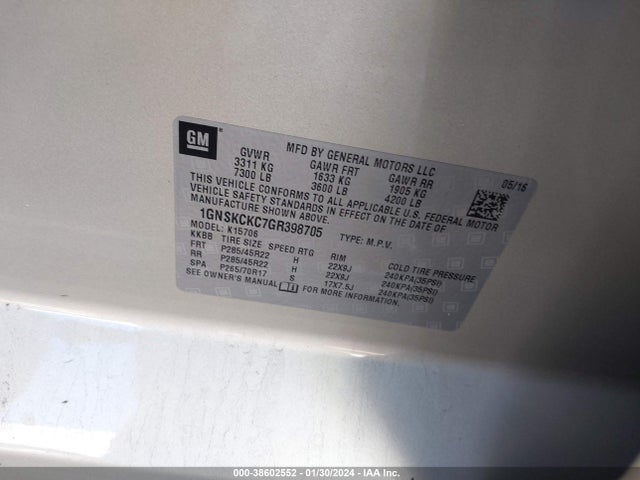 Chevrolet Tahoe Ltz 2016 1GNSKCKC7GR398705 Image 9