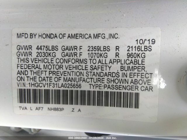 1HGCV1F31LA025656 Honda Accord Sport