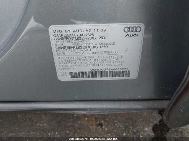 2010 AUDI Q5 3.2 PREMIUM VIN: WA1CKAFP6AA055771
