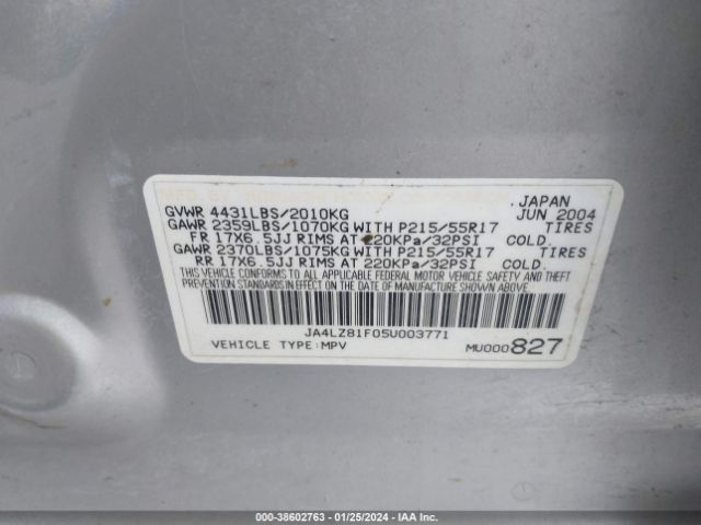 2005 MITSUBISHI OUTLANDER JA4LZ81F05U003771 Photo 8