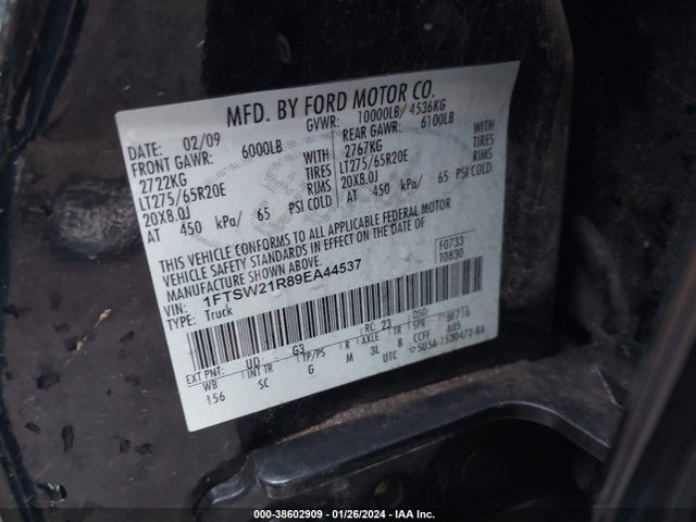 2009 FORD F-250 VIN: 1FTSW21R89EA44537
