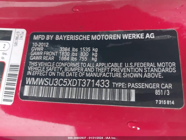 2013 MINI HARDTOP WMWSU3C5XDT371433 Photo 8