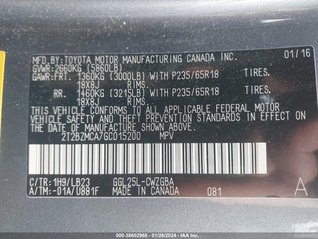 2T2BZMCA7GC015200 Lexus RX 350