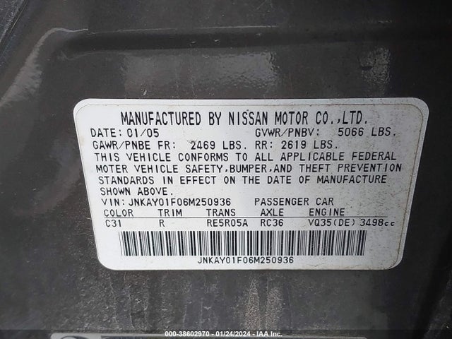 2006 INFINITI M35X VIN: JNKAY01F06M250936