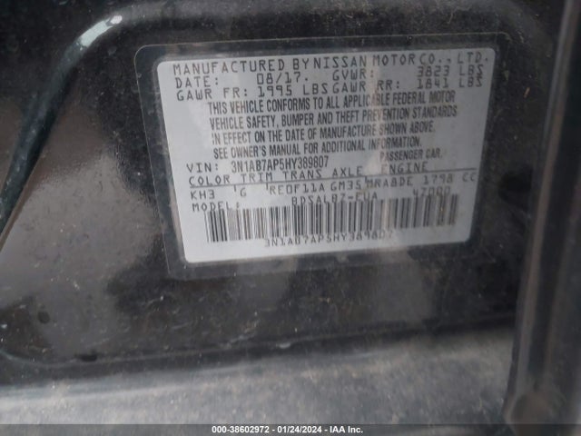 Nissan SENTRA S 2017 3N1AB7AP5HY389807 Image 9