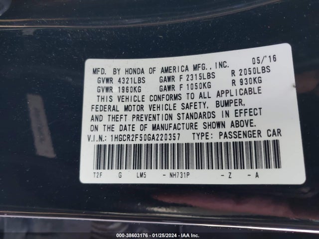 Honda Accord Sport 2016 1HGCR2F50GA220357 Image 9