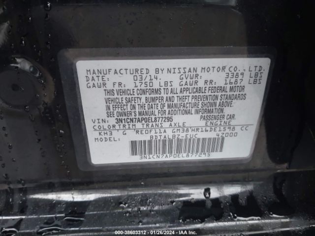 3N1CN7AP0EL877295 Nissan Versa 1.6 S/1.6 S+/1.6 Sl/1.6 Sv