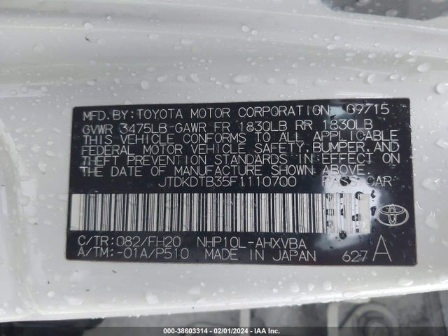 Toyota Prius C One 2015 JTDKDTB35F1110700 Image 9