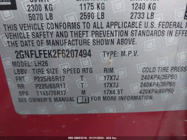 Chevrolet EQUINOX 1LT 2015 2GNFLFEK2F6207494 Image 9