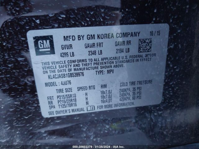 KL4CJASB1GB539976 Buick Encore