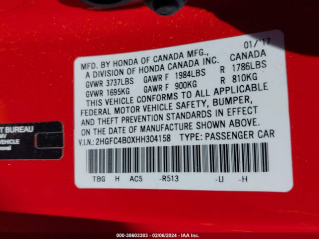 2HGFC4B0XHH304158 Honda Civic Lx-p