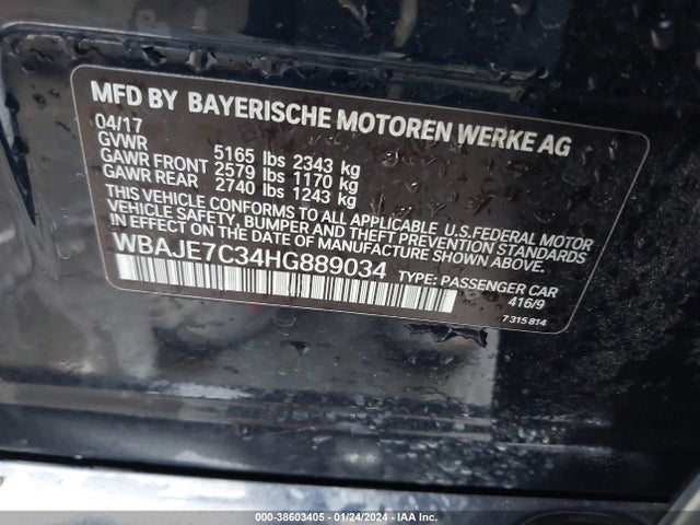 BMW 540i Xdrive 2017 WBAJE7C34HG889034 Image 9