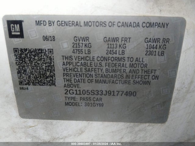 Chevrolet IMPALA 1LT 2018 2G1105S33J9177490 Image 9