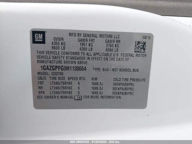 Chevrolet Express 3500 Lt 2017 1GAZGPFG9H1108664 Image 9