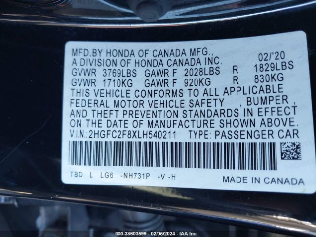2HGFC2F8XLH540211 Honda Civic Sport