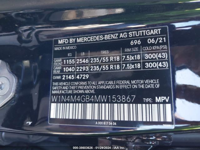 W1N4M4GB4MW153867 Mercedes-Benz GLB 250