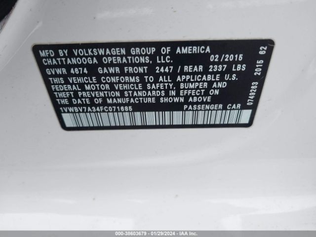 1VWBV7A34FC071685 Volkswagen Passat 2.0l Tdi Se