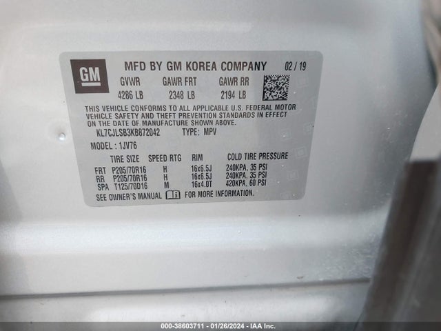 Chevrolet Trax Lt 2019 KL7CJLSB3KB872042 Image 9