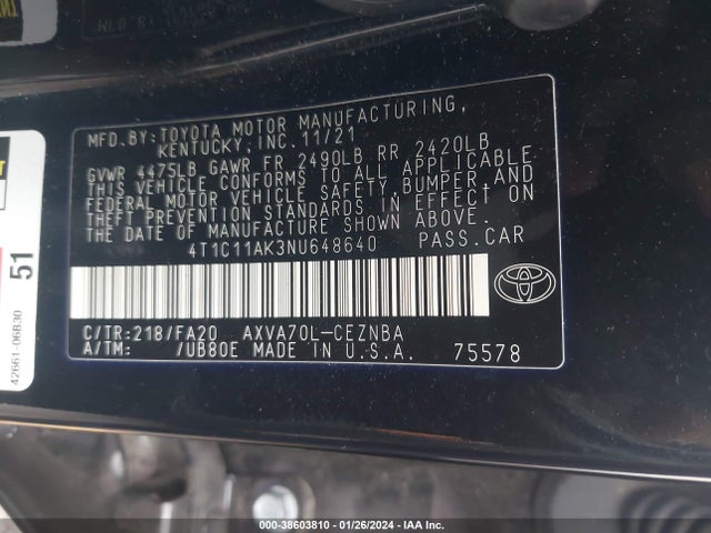 Toyota CAMRY LE 2022 4T1C11AK3NU648640 Image 9