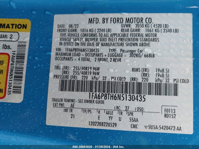 Ford Mustang Ecoboost Fastback 2022 1FA6P8TH6N5130435 Image 9