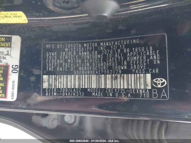 Toyota Corolla Le Premium 2014 5YFBURHE4EP062029 Image 9