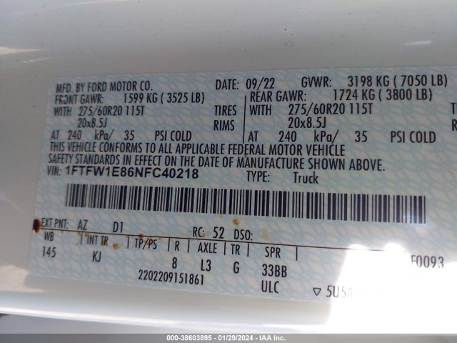 Ford F-150 King Ranch 2022 1FTFW1E86NFC40218 Image 9