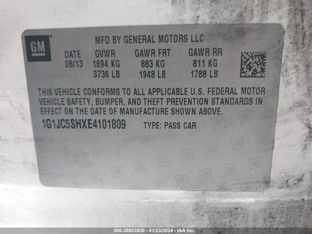 Chevrolet Sonic Lt Auto 2014 1G1JC5SHXE4101809 Image 9