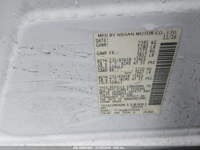 5N1AZ2MH6HN118991 Nissan MURANO SV